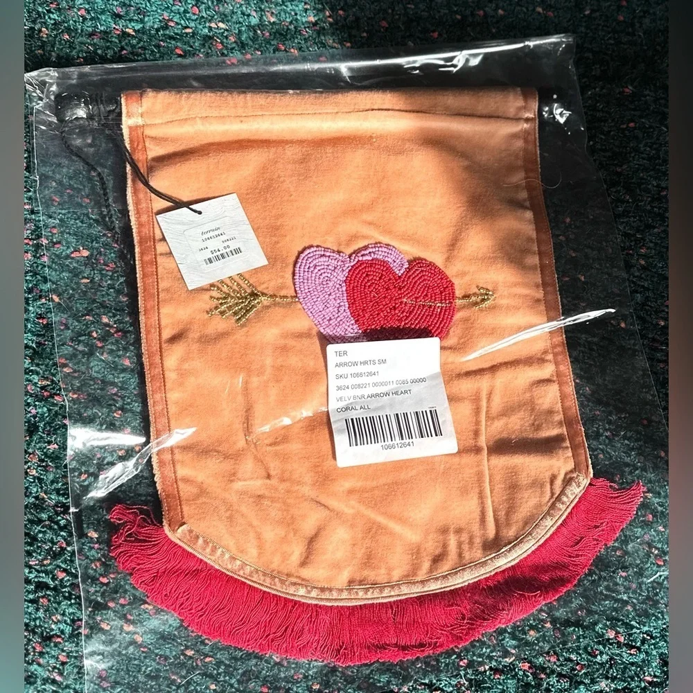Arrow Heart Tapestry with Red and Purple Embroidery